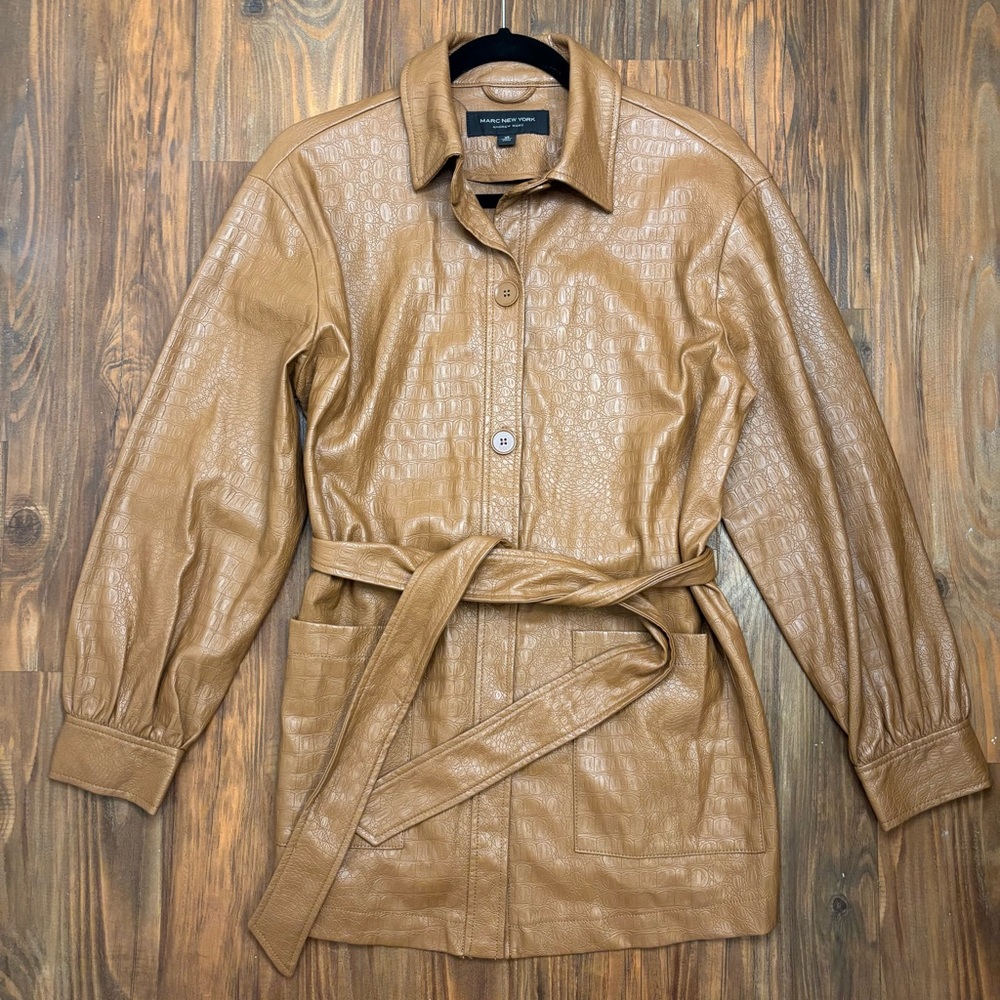 Marc New York Faux Crocodile Leather Jacket on Brown Color. Edgy 2000s style.
